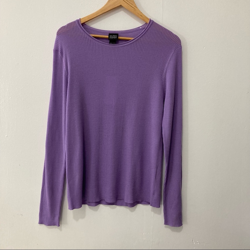 Eileen Fisher Pastel Purple Top Long Sleeve Crew Neck Size Large